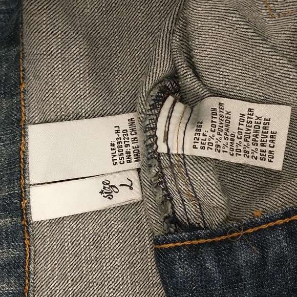 Crop Denim Jean Jacket Short sz Lg Natural Wear 44 Chest some Stretch Mid Wash - Picture 5 of 9